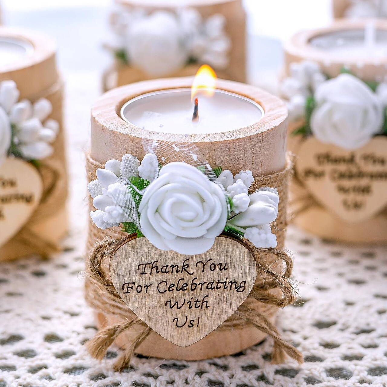 50pc Wooden Tealight Candle Holders – Wedding & Shower Favors, DIY Guest Gifts